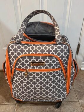 Grey & Orange Patterned Rolling Travel Tote